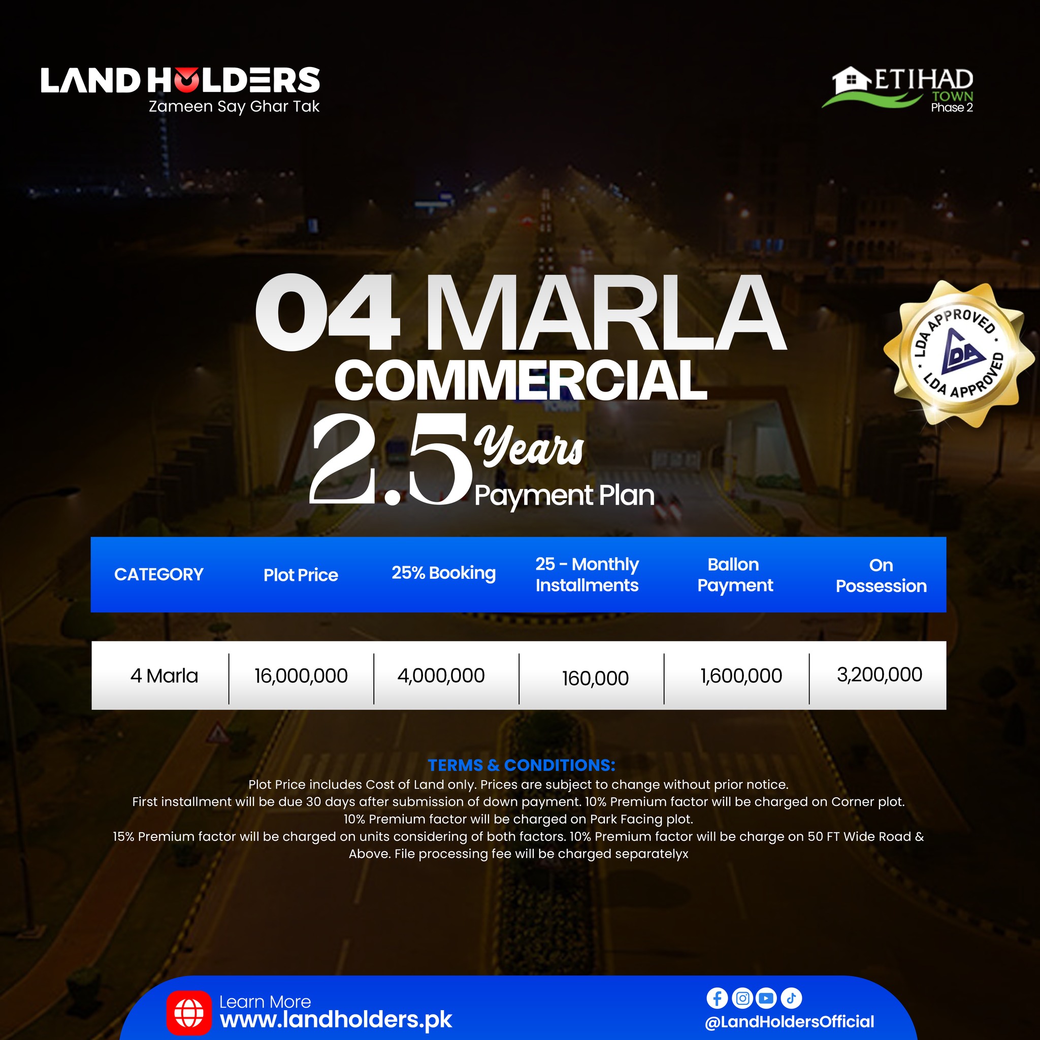 Etihad Town Phase 2 4 Marla commercial payment plan