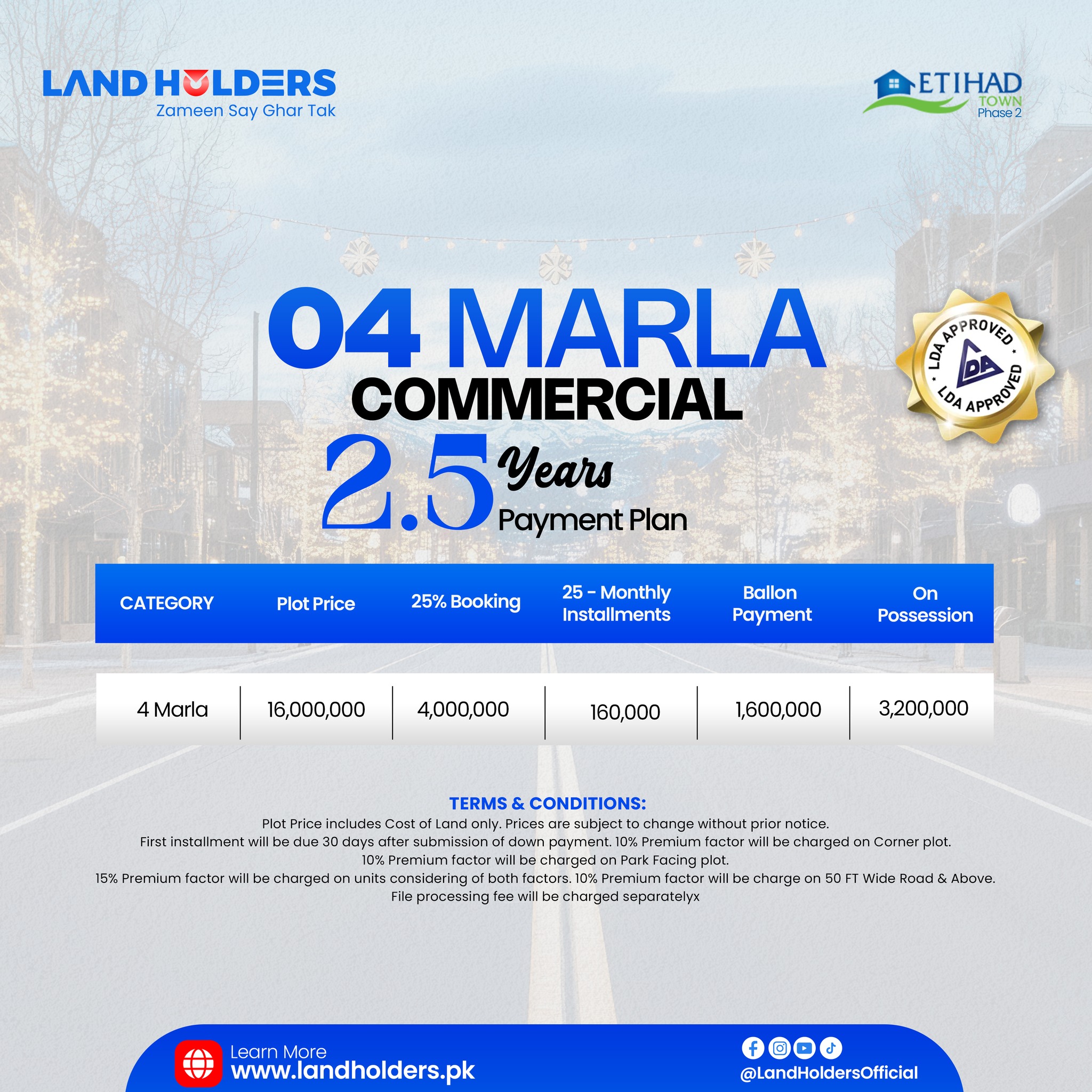 Etihad Town Phase 2 commercial plot installment plan 2026